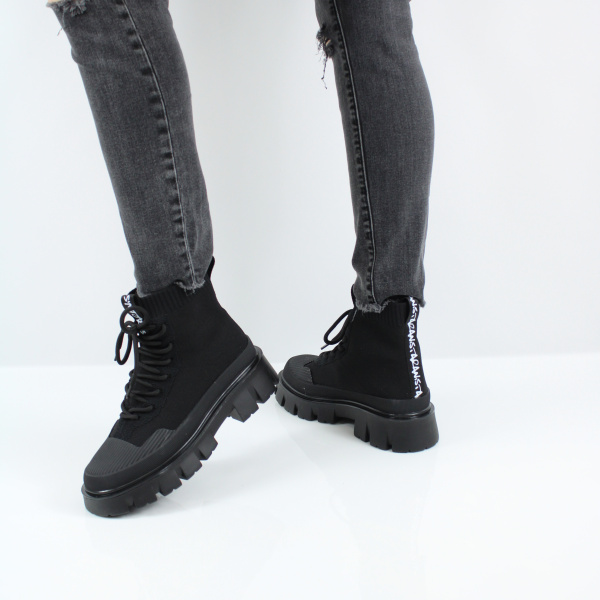 Ботинки черные текстильные на массивной подошве KRAUS