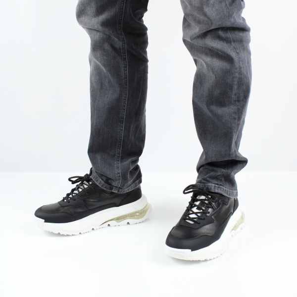 Черные кожаные кроссовки на белой подошве RESPECT