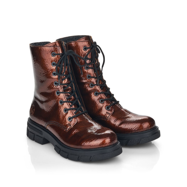 Коричневые лаковые ботинки на тракторной подошве RIEKER