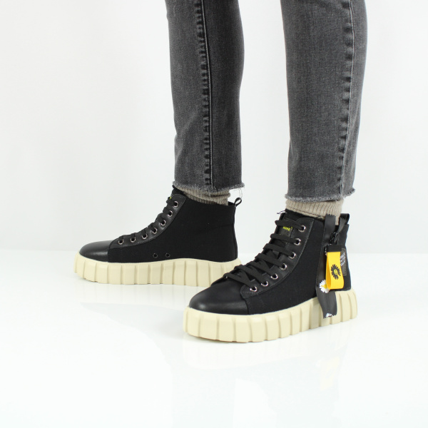 Высокие чёрные кеды из текстиля на объемной подошве MADELLA