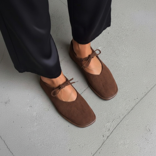 ABRICOT коричневые велюровые балетки