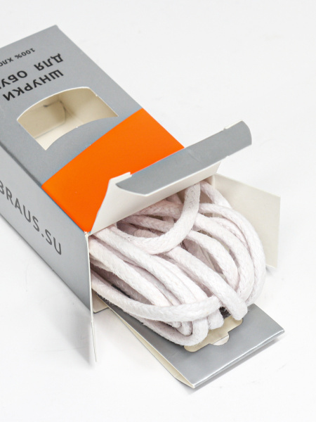 Шнурки BRAUS 120см толстые с пропиткой БЕЛЫЕ