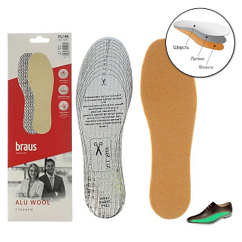 BRAUS Стельки зимние ALU WOOL (100% фольга+шерсть) БЕЗРАМЕРНЫЕ