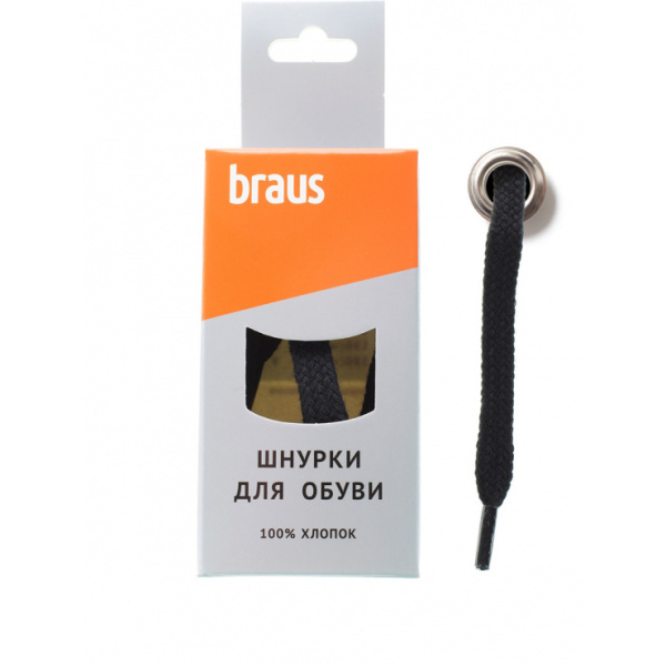 Шнурки BRAUS 90см плоские ЧЕРНЫЕ