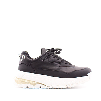 Черные кожаные кроссовки на белой подошве RESPECT