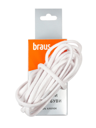 Шнурки BRAUS 120см толстые с пропиткой БЕЛЫЕ