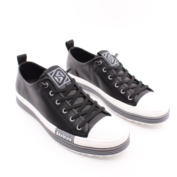 Черные кожаные кеды на белой подошве RESPECT