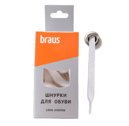 Шнурки BRAUS 90см плоские БЕЛЫЕ
