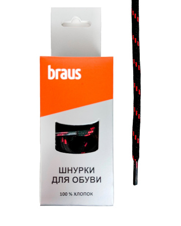 Шнурки BRAUS 120см толстые ЧЕРНО-КРАСНЫЕ